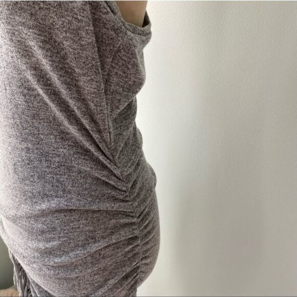 Express Fringe Ruched Racerback Heathered Gray Dress - Picture 2 of 12